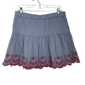 Vineyard Vines Blue Chambray Embroidered Flounce Pull On Skirt Med Cotton